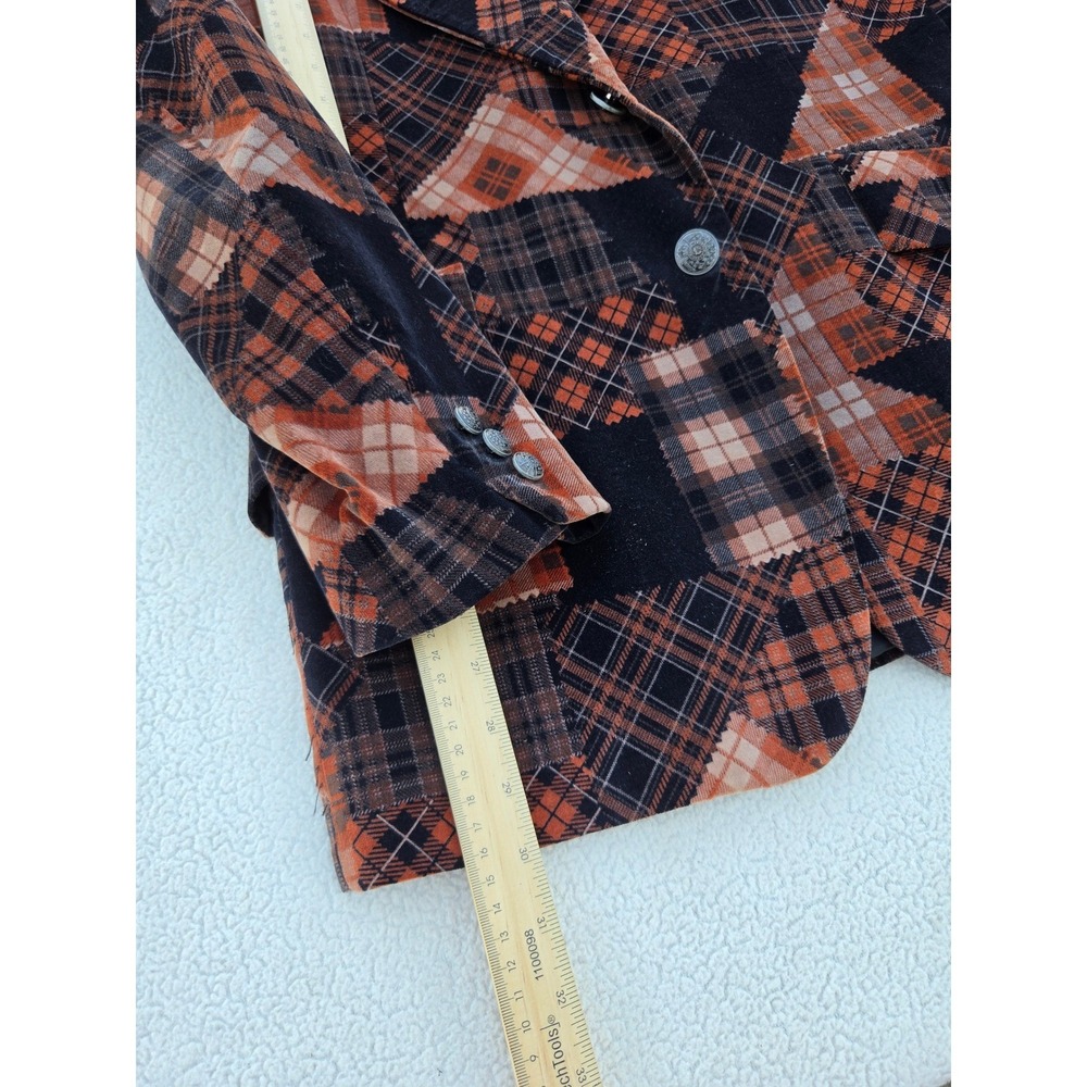Mens Velvet Blazer McGregor Patchwork Orange Black Plaid Vintage 42 USA Classic‎ - Picture 5 of 8
